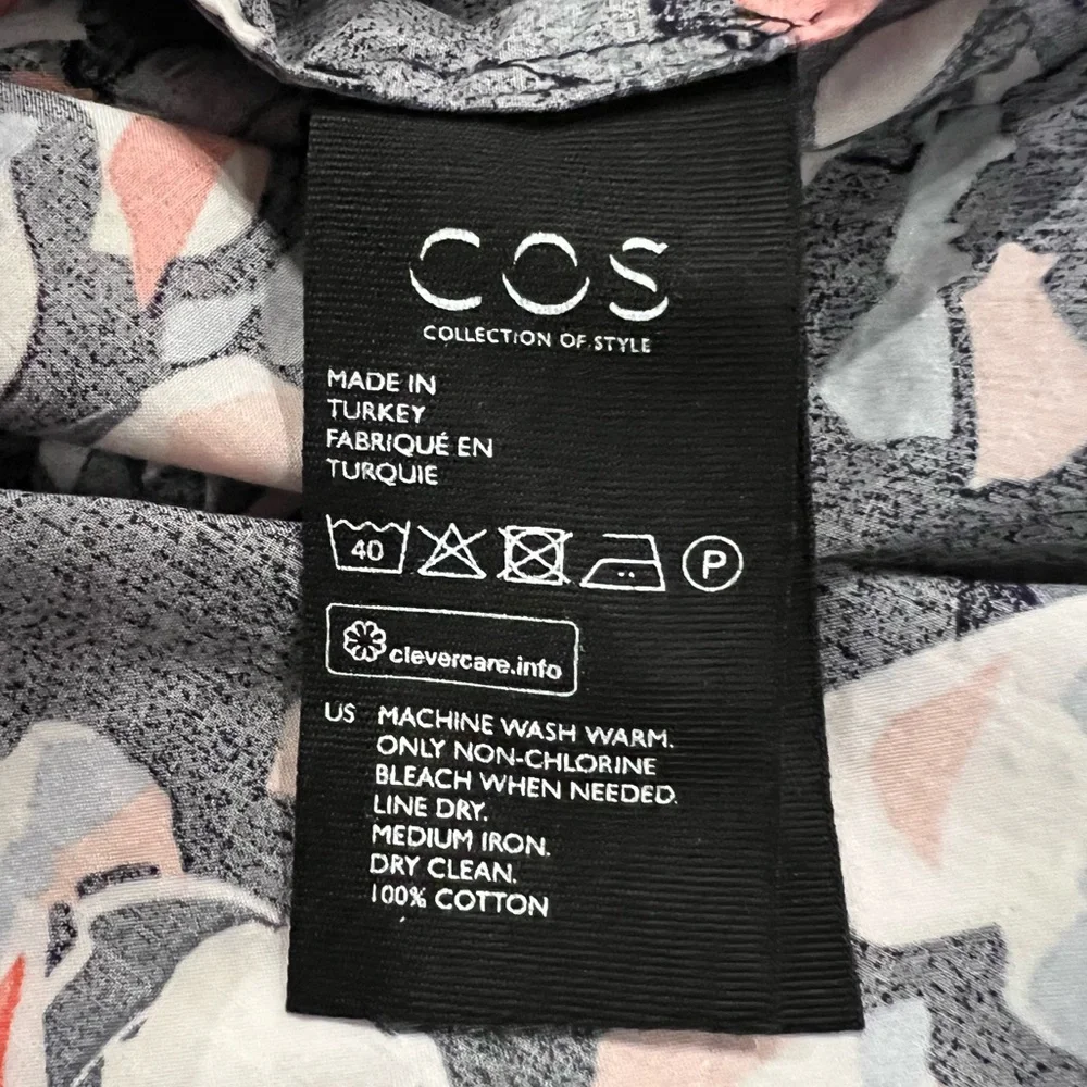 COS Long Sleeve Button Down Blouse Navy Abstract Floral Size 6 - Picture 8 of 9